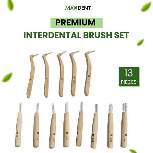 Maxdent Bamboo Interdental Brush Set, 13 Pieces, Straight and Angled Designs, 5 Size Options