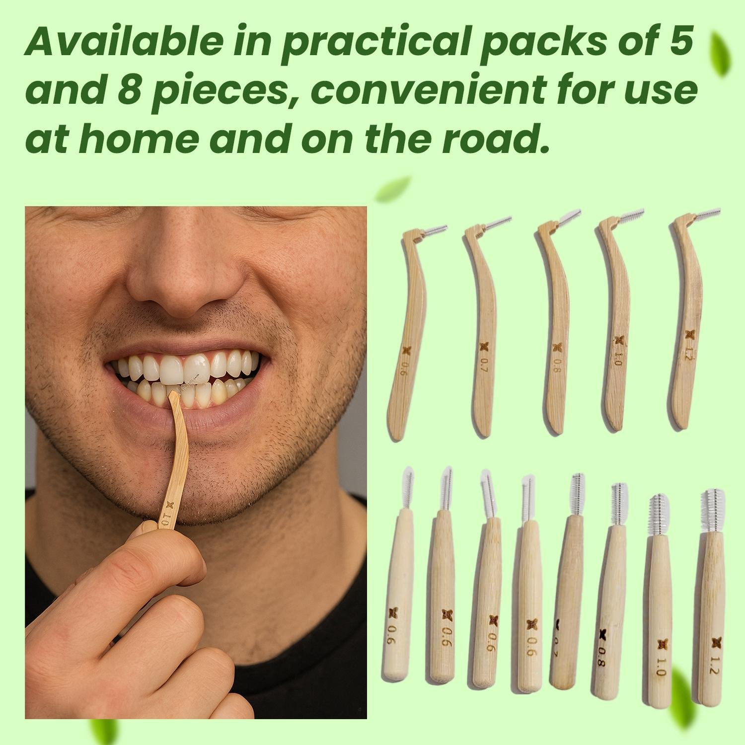 Maxdent Bamboo Interdental Brush Set, 13 Pieces, Straight and Angled Designs, 5 Size Options