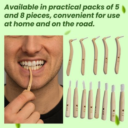 Maxdent Bamboo Interdental Brush Set, 13 Pieces, Straight and Angled Designs, 5 Size Options