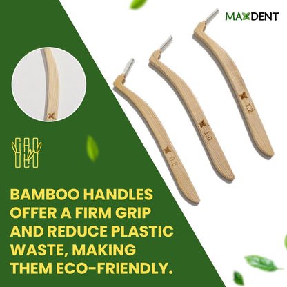 Maxdent Bamboo Interdental Brush Set, 13 Pieces, Straight and Angled Designs, 5 Size Options