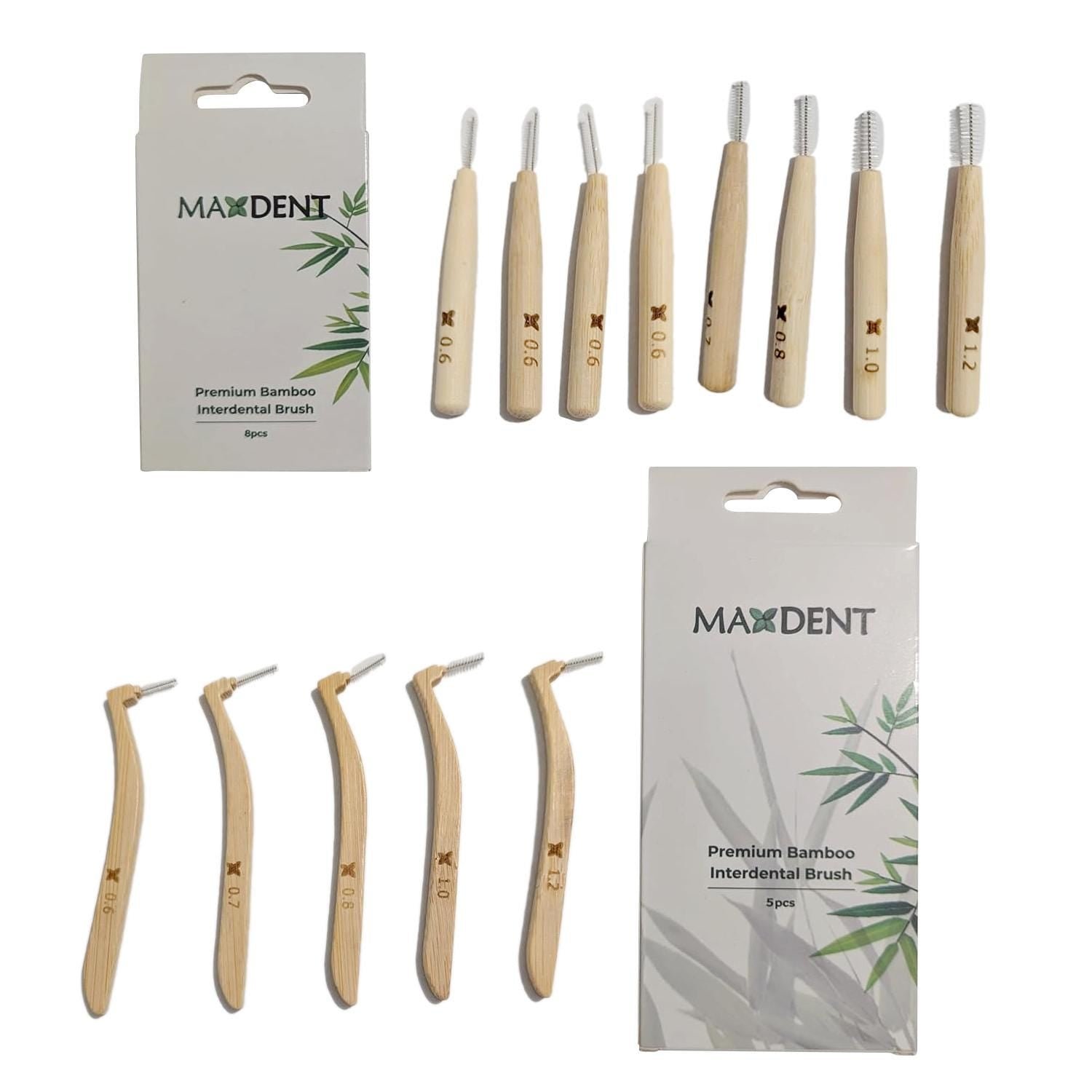 Maxdent Bamboo Interdental Brush Set, 13 Pieces, Straight and Angled Designs, 5 Size Options