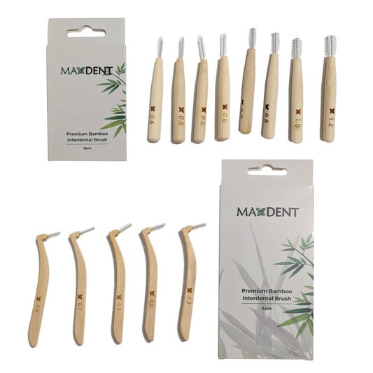 Maxdent Bamboo Interdental Brush Set, 13 Pieces, Straight and Angled Designs, 5 Size Options